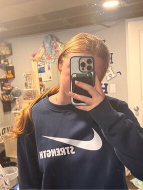 Nike Navy Blue Crewneck Sweatshirt with White Swoosh